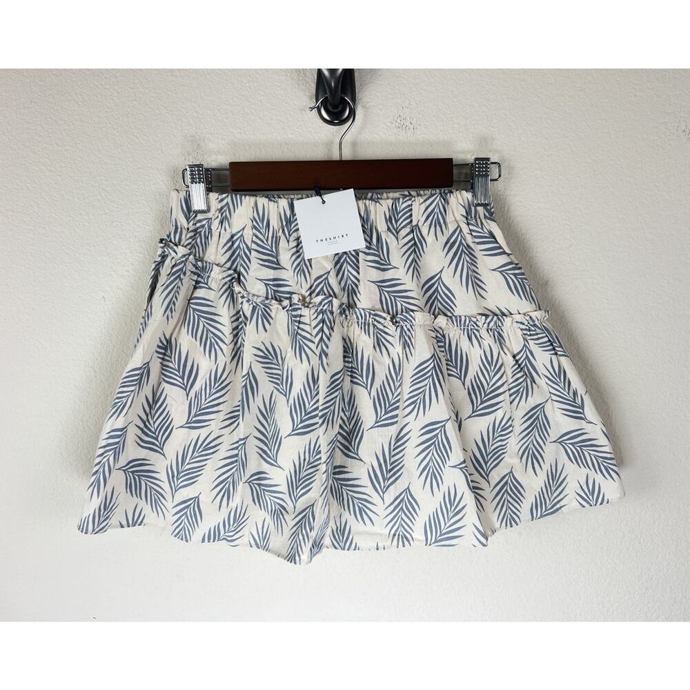 The Shirt Rochelle Behrens Palm Print Ruffle Mini Skirt XS Boho Tropical Cotton